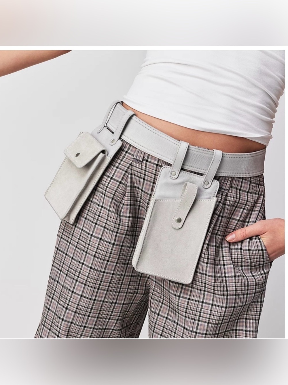 Free People Geralt Pocket Belt- S. Gray Mixed Leather & Suede